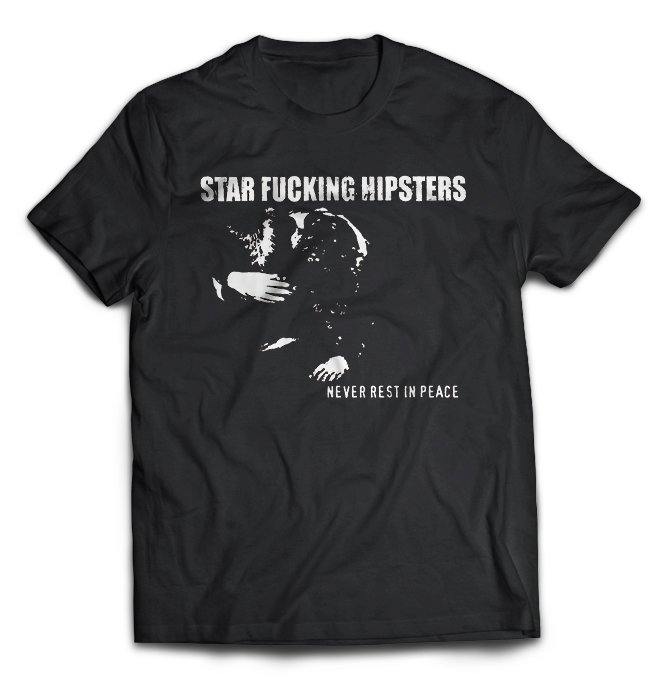 Чёрная футболка Star Fucking Hipsters с принтом Never Rest In Peace